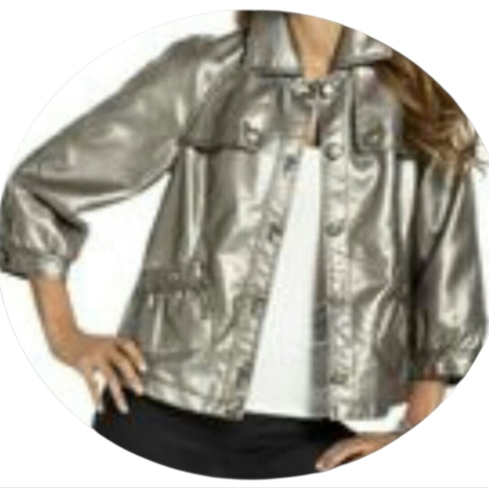 Style & Co Metallic Vegan Leather Womens  Jacket Size 2X Gun Metal In Color NWOT